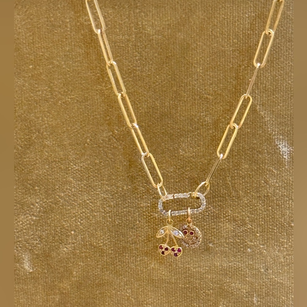 Gold charm yellow gold paperclip charm necklace